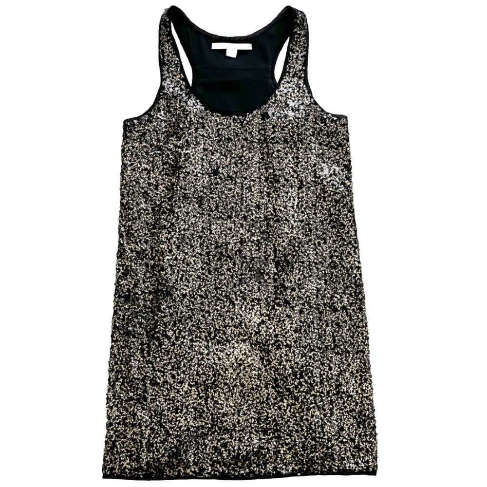 DIANE VON FURSTENBERG Pellina Squin Black/Gold Tank Dress Size 4 Cocktail